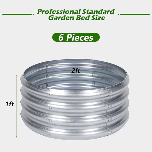 PINPON 2-Pack Galvanized Raised Garden Bed 2x2x1 ft, Round Metal Planter Box Outdoor for Vegetables Flowers, Heavy-Duty Rust-Resistant, Also Use as Fire Pit Ring for Backyard Camping