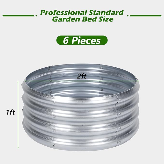 PINPON 2-Pack Galvanized Raised Garden Bed 2x2x1 ft, Round Metal Planter Box Outdoor for Vegetables Flowers, Heavy-Duty Rust-Resistant, Also Use as Fire Pit Ring for Backyard Camping