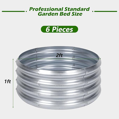 PINPON 2-Pack Galvanized Raised Garden Bed 2x2x1 ft, Round Metal Planter Box Outdoor for Vegetables Flowers, Heavy-Duty Rust-Resistant, Also Use as Fire Pit Ring for Backyard Camping