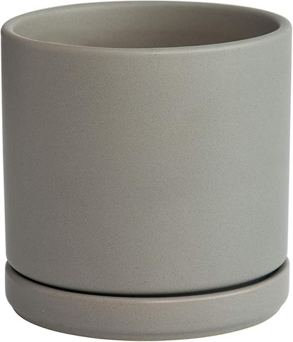 D'vine Dev 6 Inch Ceramic Planter Pot, Grey, 94-O-C-3 | Modern Cylinder Design, Drainage Hole & Saucer Included, Stable Structure, Elegant Home Accent