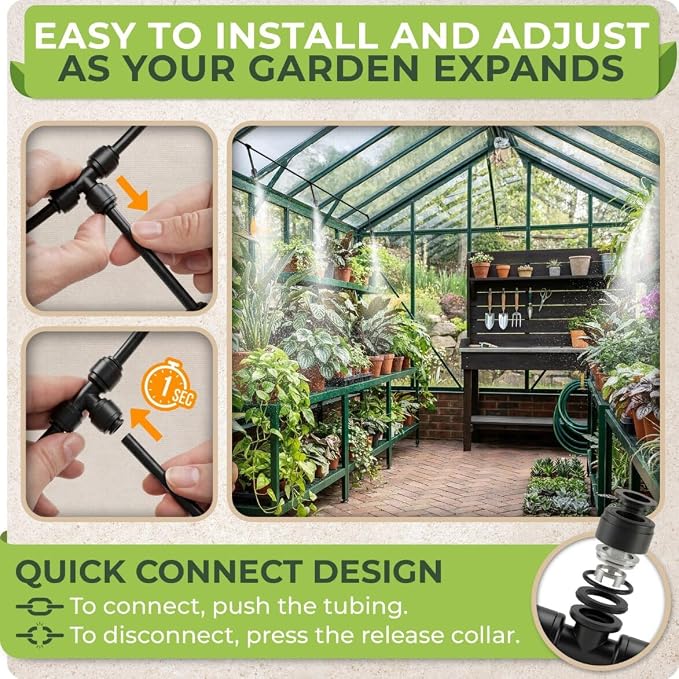 Misting System for Patio, 33 FT Outdoor Misters for Outside Patio Cooling, Fine Mist Mister Kit with Flexible Rod Nozzles, Garden Faucet Setup for Pergola, Garden, Greenhouse, Backyard, Black