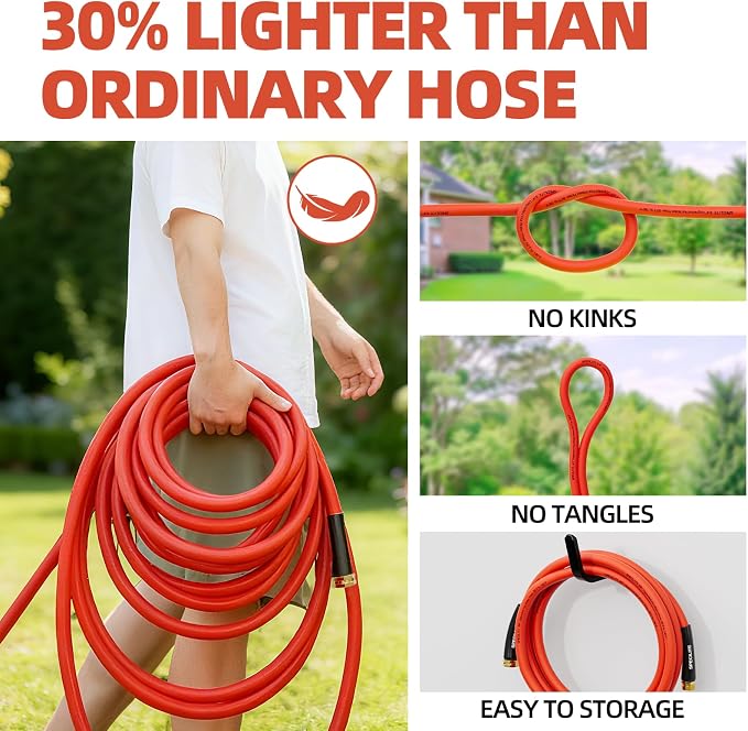 SPECILITE 5/8" Female to Female Hot/Cold Short Leader Hose 10 ft, -50℉-190℉, Flexible & Lightweight Rubber Hoses for Yard, Outdoor, Farm, Red