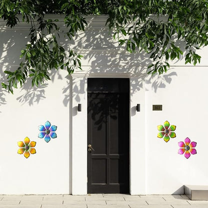 Gooyule Metal Flower Wall Art - Colorful Floral Decor for Indoor Outdoor Hanging - Home Office Garden Yard Wall Decoration Set (Metal Flower Decor B)
