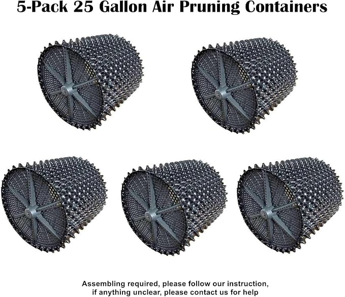 RooTrimmer Air Pruning Containers, 25 Gallon Air Pots for Big Tree, 100 Liter 20" X 20" D/H Special Packing Interlocked Large Air Root Pruning Planters Outdoor, Black, 5 Packs