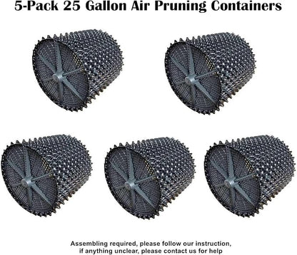 RooTrimmer Air Pruning Containers, 25 Gallon Air Pots for Big Tree, 100 Liter 20" X 20" D/H Special Packing Interlocked Large Air Root Pruning Planters Outdoor, Black, 5 Packs