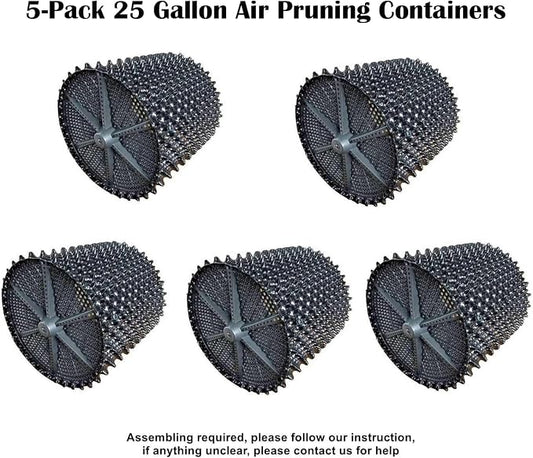 RooTrimmer Air Pruning Containers, 25 Gallon Air Pots for Big Tree, 100 Liter 20" X 20" D/H Special Packing Interlocked Large Air Root Pruning Planters Outdoor, Black, 5 Packs