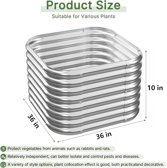 4 PCS Galvanized Raised Garden Bed Outdoor, Metal Garden Bed for Vegetables, Above Ground Garden Box for Flower, Steel Raised Beds for Gardening - 3FT