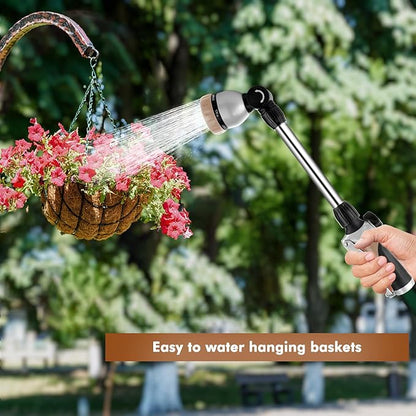 RESTMO Heavy Duty Metal Hose Wand, Watering Wand for Garden Hose | 180° Swivel Ratcheting Head, 16'' Hose Sprayer, 7 Spray Patterns, Flow Control, Ideal for Hanging Baskets & Shrubs, Gold
