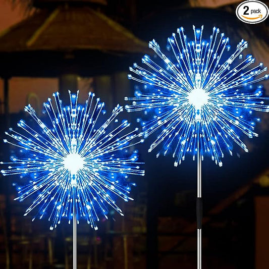 JJGoo Solar Firework Lights, 2 Pack 180 LEDs 2 Lighting Modes Solar Lights Outdoor Waterproof for Garden Patio Walkway Pathway Party Wedding Christmas Decorative -Blue