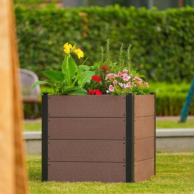 Garden Raised Bed, 25*25*24in Deep Root Planter Box for Patio, Outdoor Herb with Bottom, Vegetable, and Flower Gardening - Durable Wooden Style Planter Box for Easy Mobility and Clearance