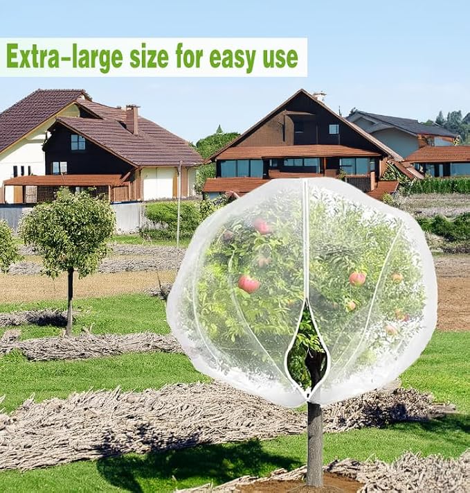 2Pcs 10X10ft Fruit Tree Netting Covers for Birds and Squirrels –Bird Nets for Fruit Trees with Zipper and Drawstring, Extra Large Durable Mesh Garden Netting to Protect Fruit Trees