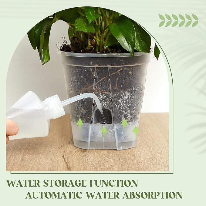 Wonderjune Self Watering Pots for Indoor Plants with Deep Reservoir and High Drainage Holes for Outdoor Plants and Flowers, Bare Root Planter(5.91'',Clear,9 Pcs)