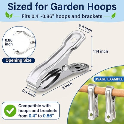 50 Pcs Garden Clamp, Stainless Steel Metal Clip for Garden Netting | Garden Clips for Netting, Greenhouse Clip with Strong Grip, Heavy Duty Clamp, Outdoor Clip for Shade Cloth, Laundry, Fabric