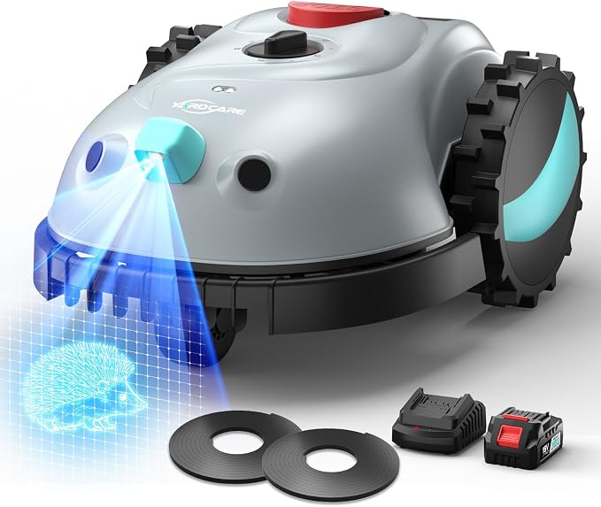 YARDCARE V100 Robot Lawn Mower with HD Vision Navigation, Smart Obstacle Detection, Collision Sensors, Adjustable Cutting Height, Low-Noise Operation—Perfect for Small Lawns up to 1,600 sq ft.