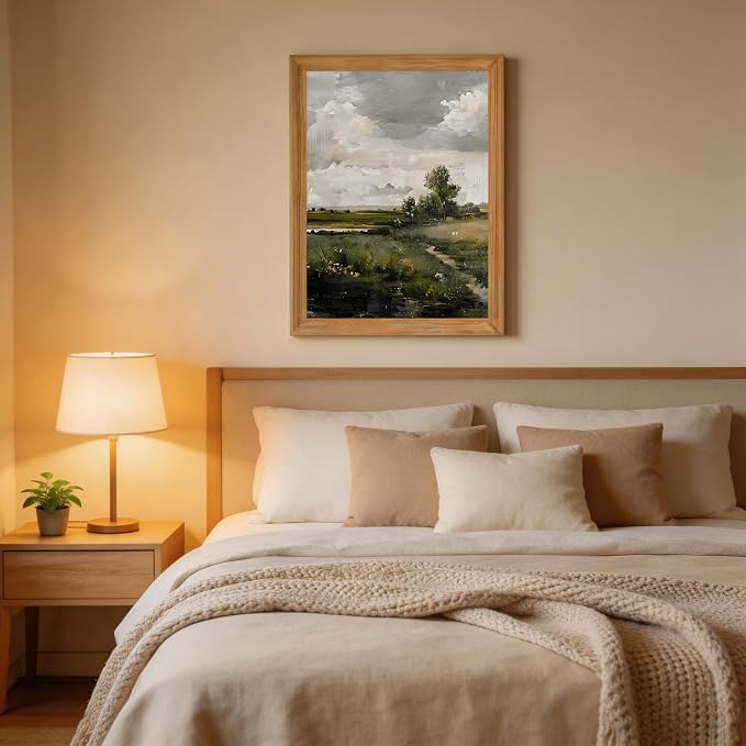 smvexyl Framed Landscape Wall Art, Neutral Nature Canvas Print, 16x24 | Neutral tree landscape art in wood frame for living room bedroom office or farmhouse wall decor