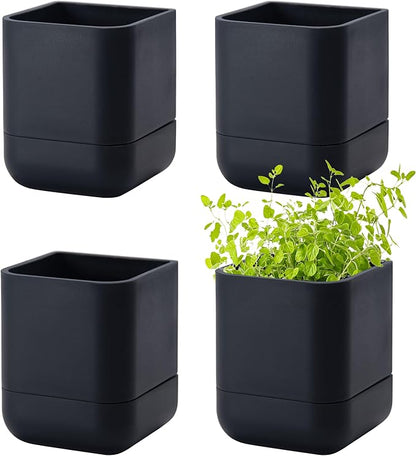 Phoenix Vine 4.5 Inch Wall Mounted Self-Watering Planter Pot for Indoor Houseplants and Herbs | Hanging Planter for Window Sills, Bathroom Walls, Home & Office Décor, Black, Set of 4, 01-B-E-4