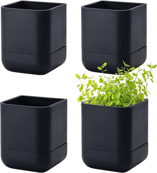 Phoenix Vine 4.5 Inch Wall Mounted Self-Watering Planter Pot for Indoor Houseplants and Herbs | Hanging Planter for Window Sills, Bathroom Walls, Home & Office Décor, Black, Set of 4, 01-B-E-4