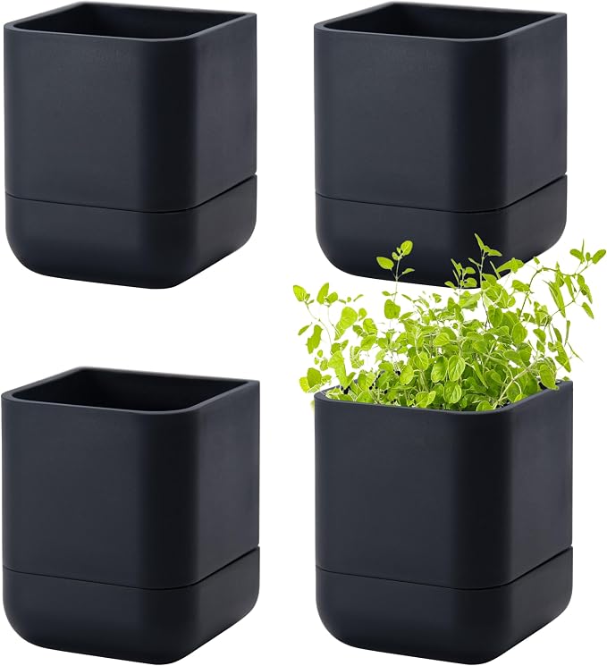 Phoenix Vine 3.5 Inch Wall Mounted Self-Watering Planter Pot for Indoor Houseplants and Herbs | Hanging Planter for Window Sills, Bathroom Walls, Home & Office Décor, Black, Set of 4, 01-A-E-4