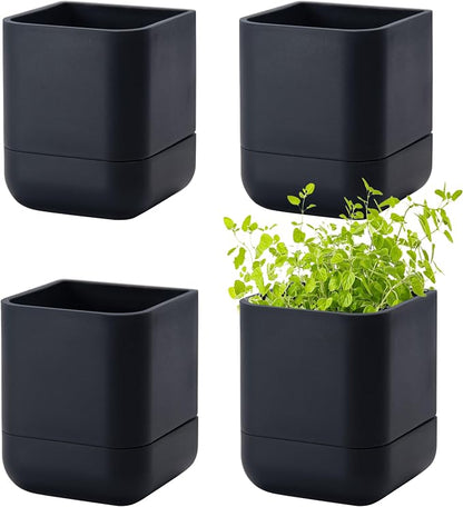 Phoenix Vine 3.5 Inch Wall Mounted Self-Watering Planter Pot for Indoor Houseplants and Herbs | Hanging Planter for Window Sills, Bathroom Walls, Home & Office Décor, Black, Set of 4, 01-A-E-4