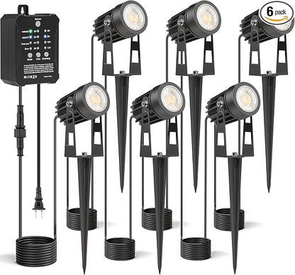 HIBOITEC Low Voltage Landscape Lighting with Transformer Photocell Sensor and Timer Spotlights Kit 56FT ETL Approved Wire 2700K 6 Packs