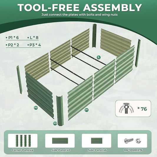 6x3x1.5ft Galvanized Raised Garden Bed, Metal Planter Box for Outdoor Planting Plants, Vegetables, Herbs, Above Ground Raised Garden Bed Kit for Gardening - Forest Green Rectangle