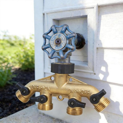 ‌VANCOCO 4 Way Garden Hose Splitter, 3/4" Heavy Duty Solid Brass Hose Splitter With 4 Shut-off for Outdoor Faucet & Garden Hose