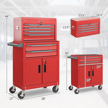 ERGOMASTER Large Rolling Tool-Chest with 6 Drawers Heavy Duty Tool-Cabinet on Wheels Lockable and Lock System for Garage Workshop(28 x 13 x 44”-Red)