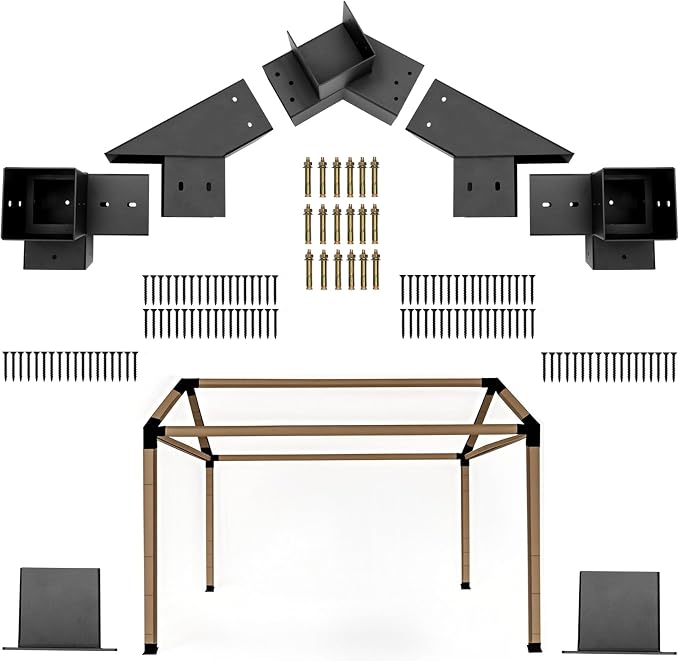 30° Slanted Pergola Whole-Set Kit for 4" x 4" Wood Pergola | Easy to Install, Weather - Resistant Bracket Kit for Carports, Gardens & More (14 Pcs)