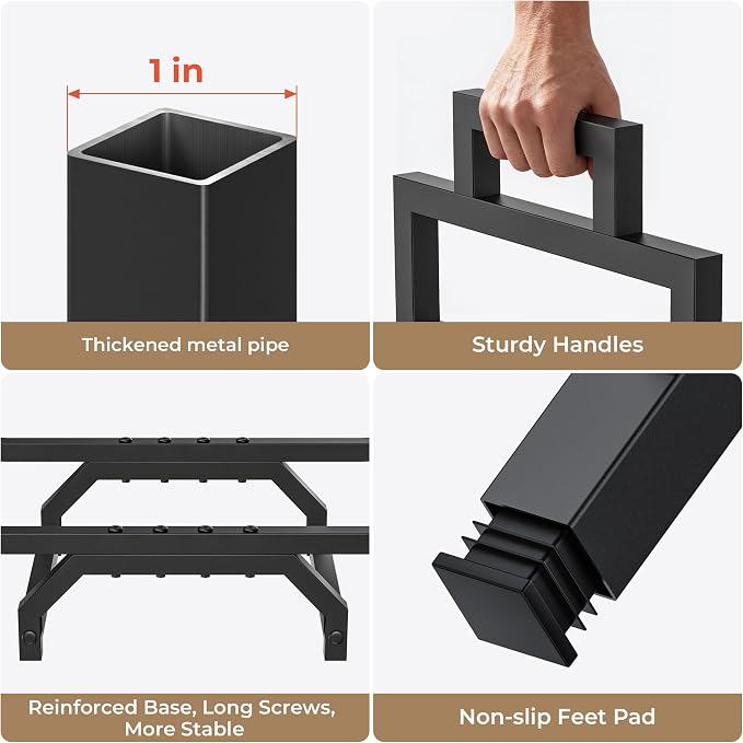 34 Inch Firewood Rack with Log Carrier Bag, Outdoor Indoor Fire Wood Rack Holder with handles, Metal Heavy Duty Log Holder Storage for Fireplace Patio Deck