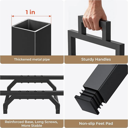34 Inch Firewood Rack with Log Carrier Bag, Outdoor Indoor Fire Wood Rack Holder with handles, Metal Heavy Duty Log Holder Storage for Fireplace Patio Deck