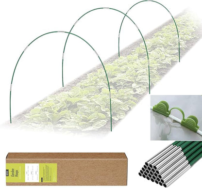 RIFNY 18 PCS Garden Hoops for Raised Beds, 8 Sets Greenhouse Hoops Kit of 8 FT Long Grow Tunnel, Rust-Free Fiberglass Garden Support Poles for Insect Mesh Netting Freeze Plant Cover (Green)