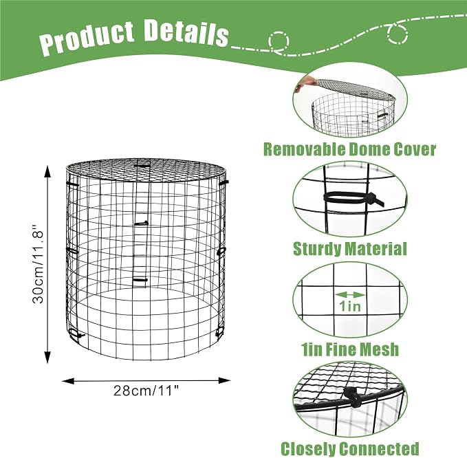 5 Packs Garden Plant Protectors from Animals,Metal Plant Cage Chicken Wire Cloche with Ground Stakes and Nylon Tie,Garden Plant Protectors for Flower Vegetable to Keep Animals Out-11.8"x 12.6"