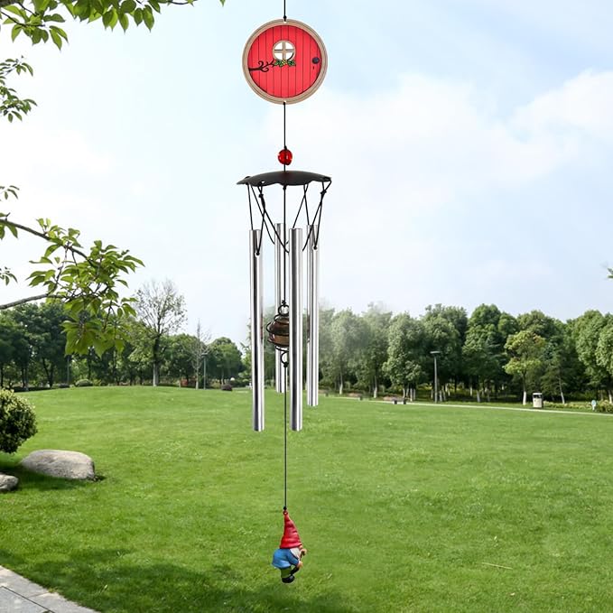 Wind Chimes for Outside 24" Red Fairy Garden Door Wind Chimes Outdoor Home Patio Garden Decor Windchimes Outdoors Gift Ideas for Women Mom Grandma Sisters