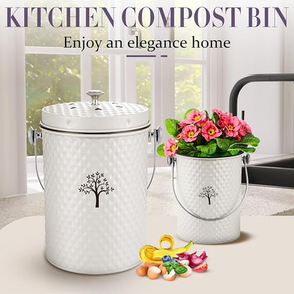 AOSION Countertop Kitchen Odorless Compost Bin with Removable Inner Bucket | 1 Gallon Composter Container,Includes 50 Compost Bags,2 Carbon Filters,Compost Bucket, ideal for food scraps,coffee grounds