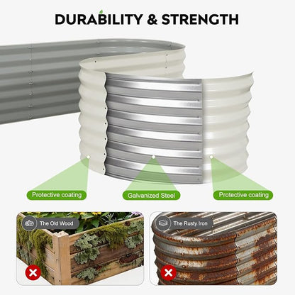 2 Pack 5x2ft Raised Garden Bed for Outdoor Gardening, 17" Tall Planter Raised Beds, 4 in 1 Galvanized Raised Garden Bed for Deep Root Vegetables Flowers Herbs - White