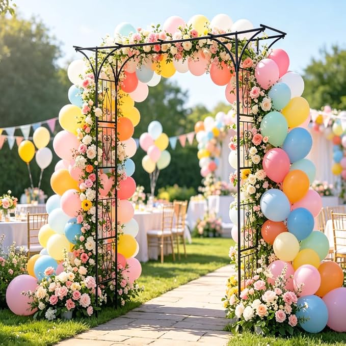 90" Garden Arbor Metal Arch Trellis for Climbing Plants | Outdoor Arbors Archway Pergola for Wedding Ceremony Party Decoration Flat Top Trellises for Rose Vine Backyard Lawn Patio