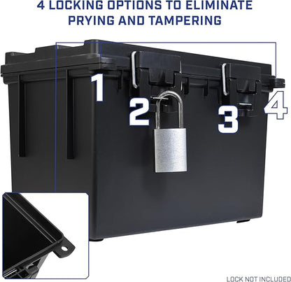 Sheffield XL Ammo Box Made in USA, Stackable Lockable Ammo Storage Box | 4 Pack Lockable Storage Box, Water and Dust Resistant Dry Box, Secures Hunting Gear, Gun Accessories, Supplies, and Bullets
