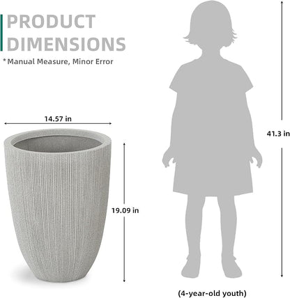 19" Mediterranean Beige Resin Tall Planters with Fluted Texture | Set of 2 resin tall planters with beige fluted texture, drainage plugs, and UV-resistant finish for porch, patio, or indoors