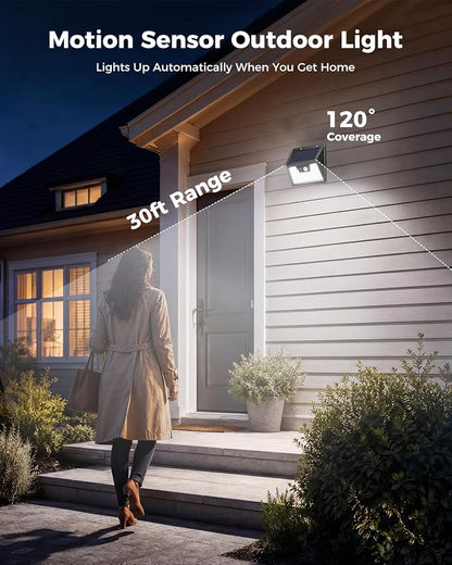 Peasur 140LED Solar Powered Lights Outdoor Waterproof, 3 Packs Motion Sensor Light Ultra-Bright, 3 Modes Fence Security Lighting for Outside Yard Wall Deck Step Garden(Cool White)