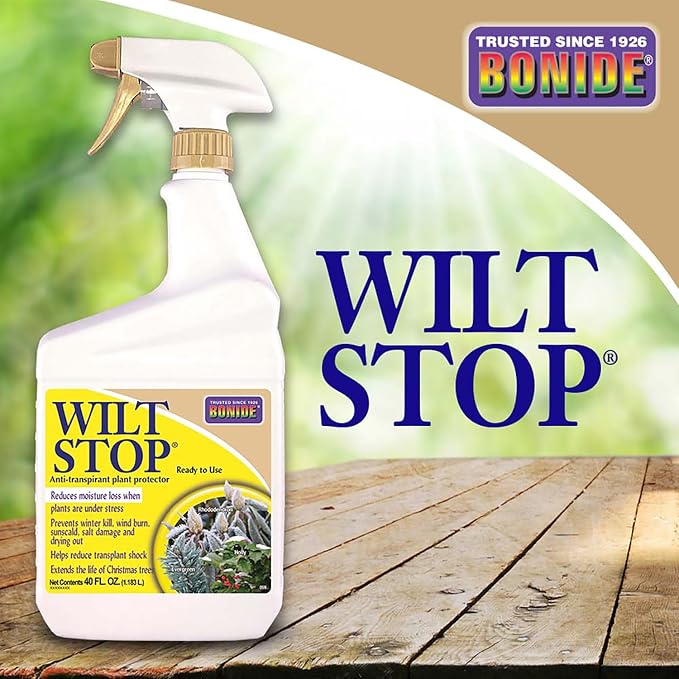 Bonide Wilt Stop, 40 oz Ready-to-Use Spray Anti-Transpirant Plant Protector, Long Lasting Effects, Extend the Life of Plants