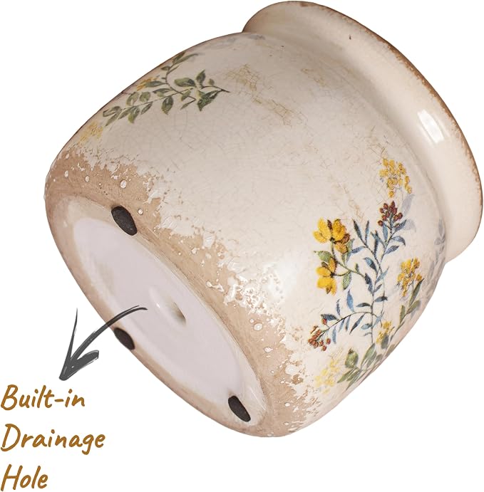 Xiaan Jiaju Pots for Plant, Cottage Rustic Clay Ceramic Tabletop Flower Pots, 6.29'' Plant Pots Indoor with Drainage, Sage Yellow Vase & Planters, Farmhouse Home & House Decor, Gifts for Mom