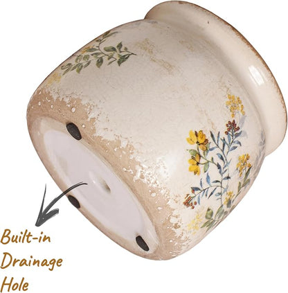 Xiaan Jiaju Pots for Plant, Cottage Rustic Clay Ceramic Tabletop Flower Pots, 6.29'' Plant Pots Indoor with Drainage, Sage Yellow Vase & Planters, Farmhouse Home & House Decor, Gifts for Mom
