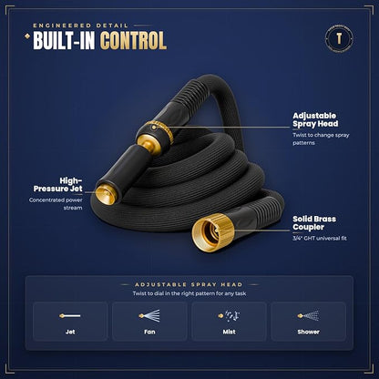 TITAN Garden Hose | Flexible, Lightweight, Kink-Free & Durable Hybrid Water Hose with Heavy Duty Brass Connectors & High-Pressure Jet Nozzle (25FT x 1/2”)