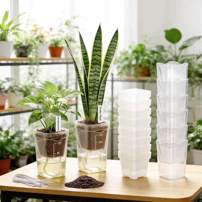 2" Clear Self Watering Pots for Indoor Plants,16PCS Mini Plastic Nursery Planters with Water Level Indicator & Drainage Holes for Propagation,Succulents,Seedling,African Violet,Plant Labels