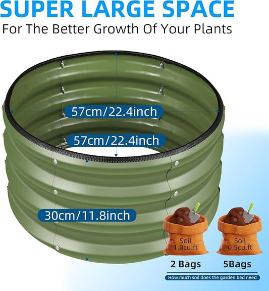 STAGE 3 Pcs Round Raised Bed, 2×2×1ft Galvanized Steel Planter Box for Small Space Gardening, Easy Assembly Elevated Garden Bed with Open Bottom Drainage for Vegetables Herbs Flowers, Olive Green