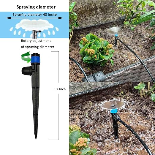 Drip Irrigation System for Garden with Water Timer Main ID 1/2inch 32Ft and 1/4inch 131Ft Water Hose, 2-Zone Automatic Watering System Sufficient Water Irrigation Dripper Waterflow Evenly Easy DIY