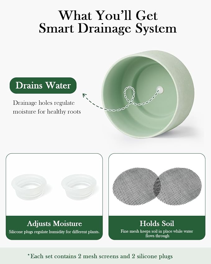 Succulent Pots, 8 Inch + 6 Inch Plant Pots for Plants with Drainage Hole, Indoor Outdoor Ceramic Planter, Set of 2 Round Flower Pots for Succulent and Plants, Green