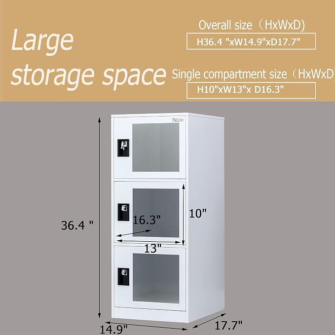 MECOLOR Vertical Single-Layer Small lockers with Padlocks and latches, 2 or 3 compartments, for Employees, Families, Offices, Schools, supermarkets and Other Places, (Full White, G3V)
