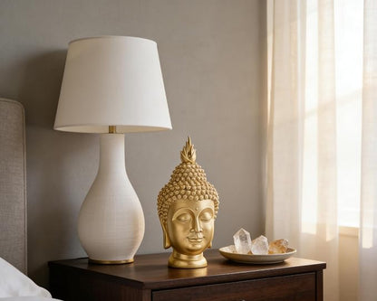 Buddha Head Statue (Gold), Ideal for Zen Space, Spiritual Decor, Buddhism Religious Room Decoration