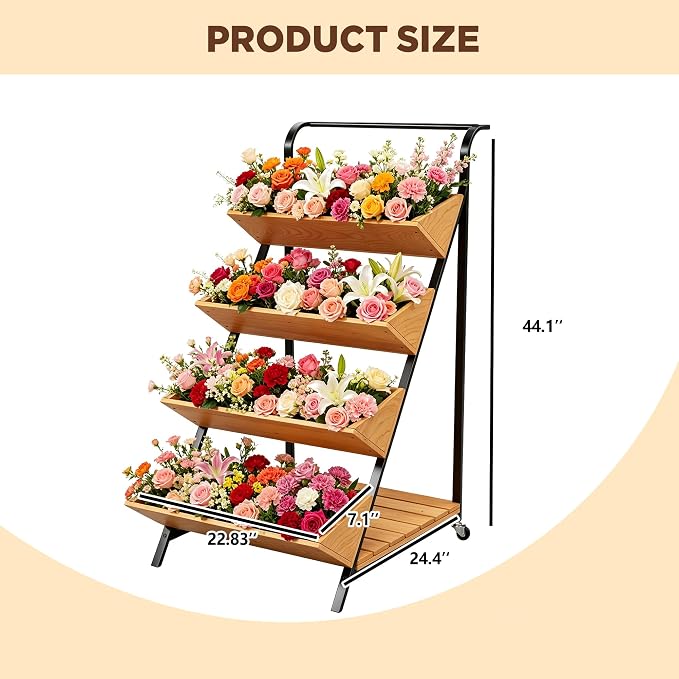 Vertical Raised Garden Bed on Wheels, Solid Wood Tiered Planter for Patio | Open-tiered for even sunlight. Rust-resistant metal frame, handle & wheels. Smooth wood. Bottom shelf for tools.